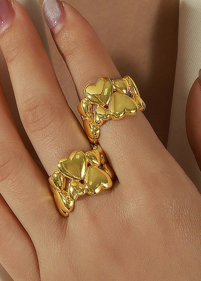 Cross-border new fashion niche design personality simple copper material heart shape hollow ring versatile jewelry women