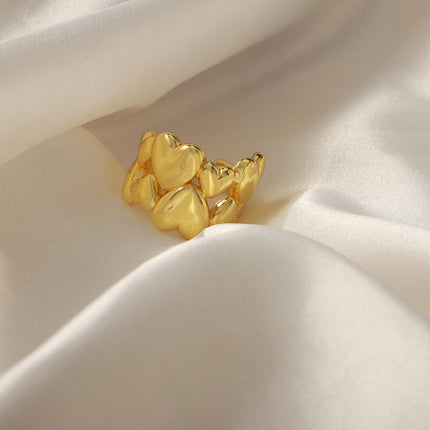 Cross-border new fashion niche design personality simple copper material heart shape hollow ring versatile jewelry women