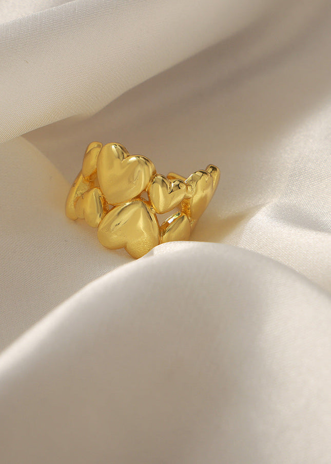 Cross-border new fashion niche design personality simple copper material heart shape hollow ring versatile jewelry women