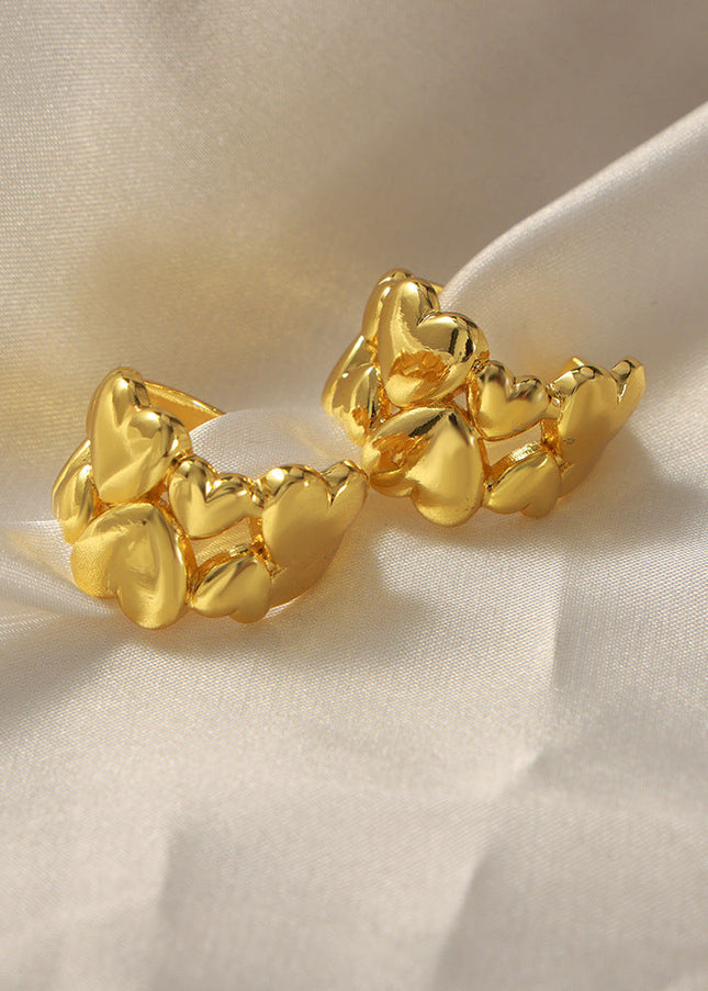 Cross-border new fashion niche design personality simple copper material heart shape hollow ring versatile jewelry women