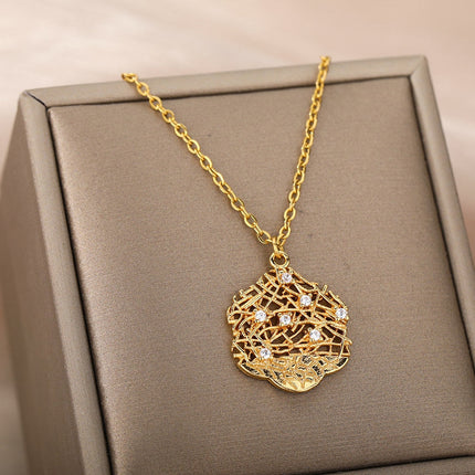 Honeycomb Pendant Necklace | Gold Silver Zirconia Statement Chain - Necklaces