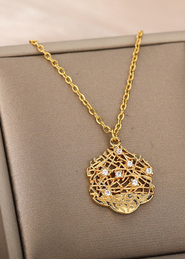 Honeycomb Pendant Necklace | Gold Silver Zirconia Statement Chain - Necklaces
