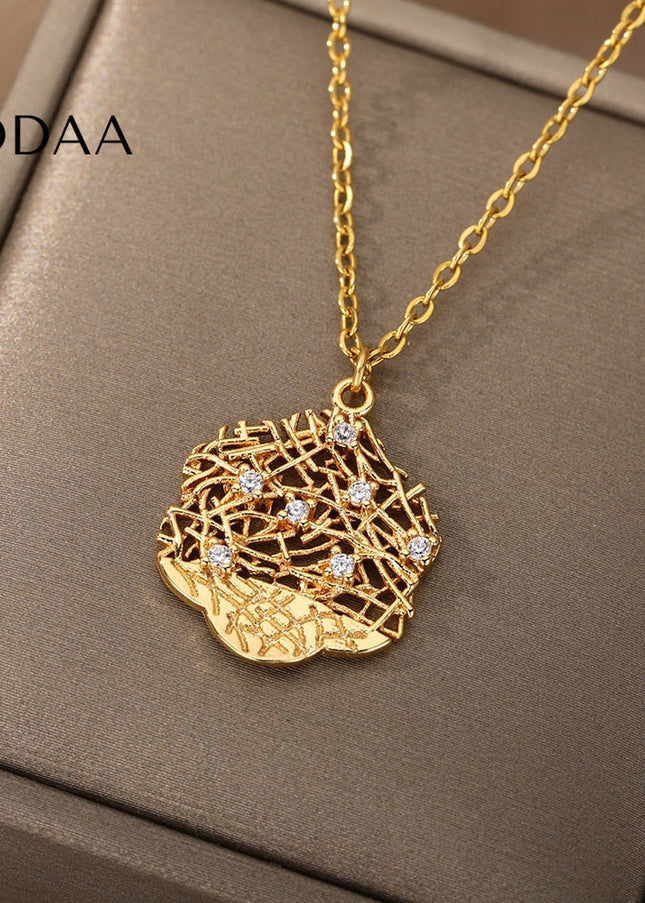 Honeycomb Pendant Necklace | Gold Silver Zirconia Statement Chain - Necklaces