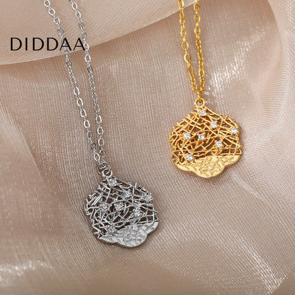Honeycomb Pendant Necklace | Gold Silver Zirconia Statement Chain - Silver - Necklaces