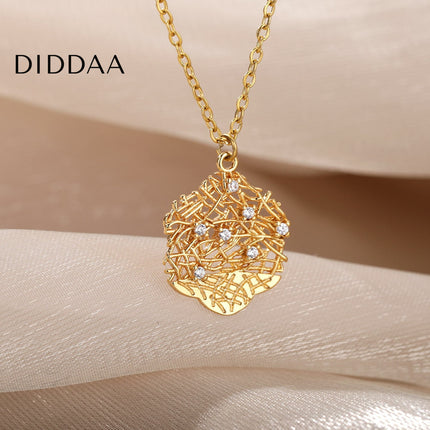 Honeycomb Pendant Necklace | Gold Silver Zirconia Statement Chain - Gold - Necklaces