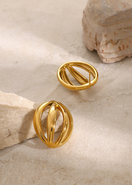 2024 summer new 18k gold stainless steel stud earrings women's ins wind nutmeg geometric arc multi-layer cutout earrings