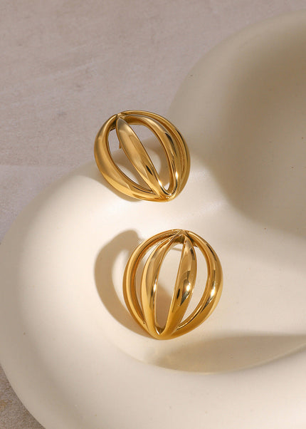 2024 summer new 18k gold stainless steel stud earrings women's ins wind nutmeg geometric arc multi-layer cutout earrings