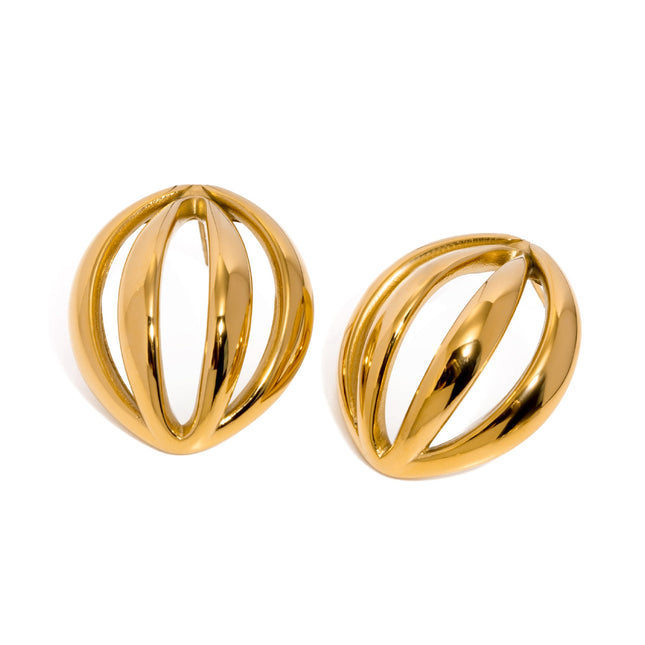 2024 summer new 18k gold stainless steel stud earrings women's ins wind nutmeg geometric arc multi-layer cutout earrings