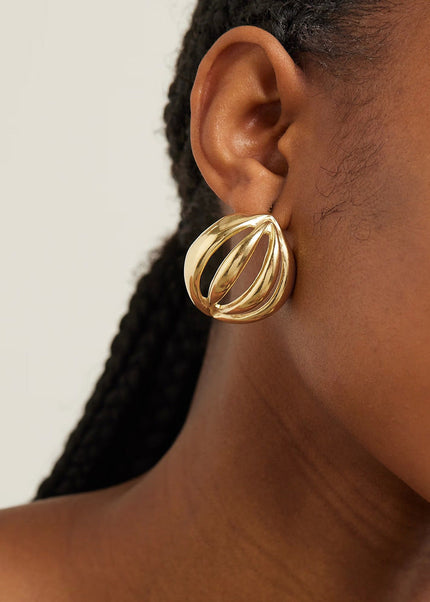 2024 summer new 18k gold stainless steel stud earrings women's ins wind nutmeg geometric arc multi-layer cutout earrings