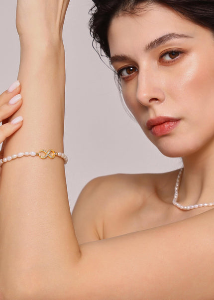 Mystery ins style baroque natural freshwater pearl 8 figure diamond titanium steel bracelet temperament elegant jewelry wholesale women