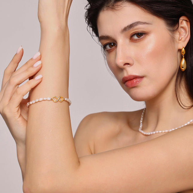 Mystery ins style baroque natural freshwater pearl 8 figure diamond titanium steel bracelet temperament elegant jewelry wholesale women