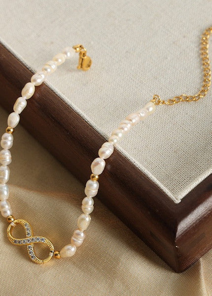 Mystery ins style baroque natural freshwater pearl 8 figure diamond titanium steel bracelet temperament elegant jewelry wholesale women