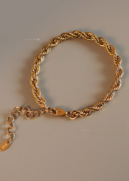 French Heavy Industries special-shaped coarse twist twist bracelet color-retaining titanium steel plated 18K real gold bracelet unpopular jewelry