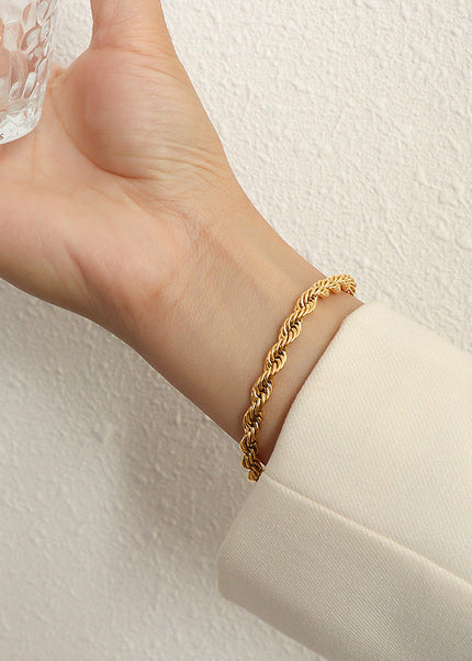 French Heavy Industries special-shaped coarse twist twist bracelet color-retaining titanium steel plated 18K real gold bracelet unpopular jewelry