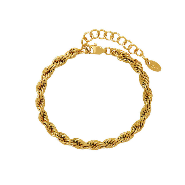 French Heavy Industries special-shaped coarse twist twist bracelet color-retaining titanium steel plated 18K real gold bracelet unpopular jewelry