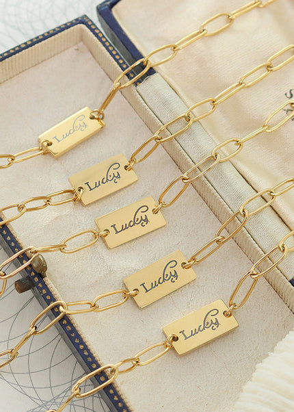 European and American ins cold wind fresh and simple Lucky square brand bracelet titanium steel plated 18K real gold hand jewelry E104