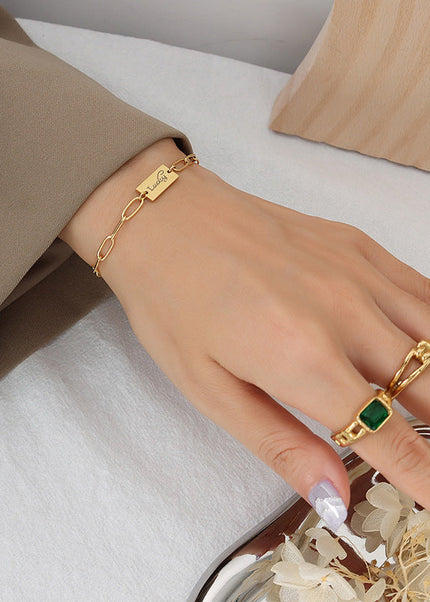 European and American ins cold wind fresh and simple Lucky square brand bracelet titanium steel plated 18K real gold hand jewelry E104