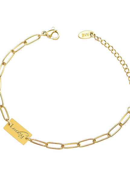 European and American ins cold wind fresh and simple Lucky square brand bracelet titanium steel plated 18K real gold hand jewelry E104