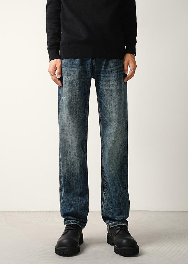 Indigo Classic Wash Stretch Straight Jeans for Men - Men’s Jeans