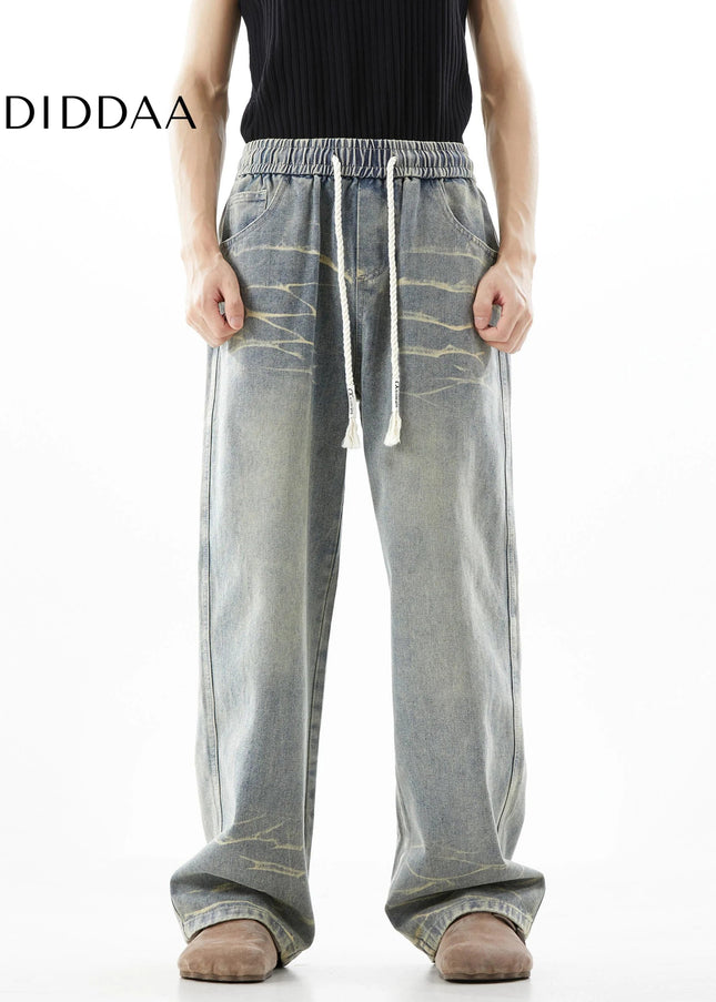 Indigo Distressed Drawstring Jeans Men’s Autumn Tide - Men’s Jeans