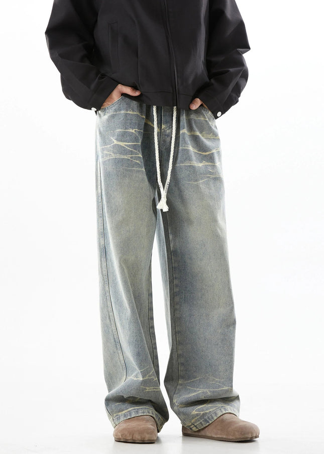 Indigo Distressed Drawstring Jeans Men’s Autumn Tide - Men’s Jeans