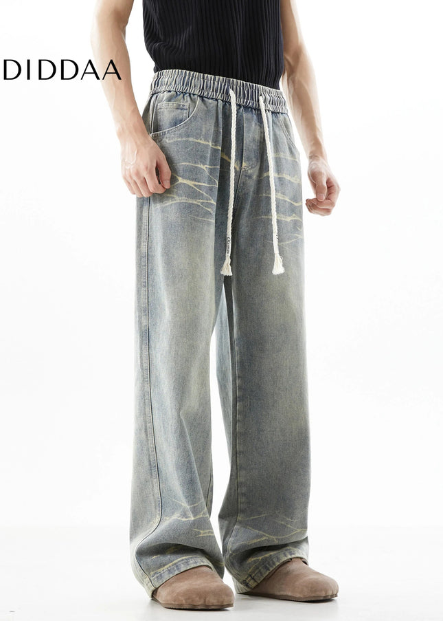 Indigo Distressed Drawstring Jeans Men’s Autumn Tide - Men’s Jeans