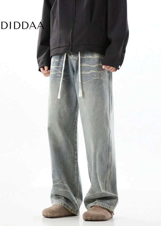Indigo Distressed Drawstring Jeans Men’s Autumn Tide - Men’s Jeans