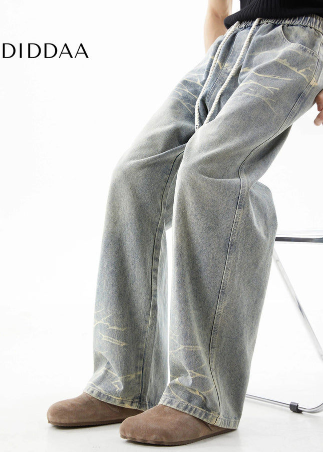 Indigo Distressed Drawstring Jeans Men’s Autumn Tide - Men’s Jeans