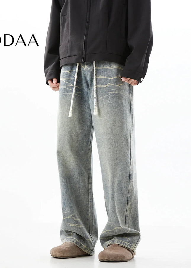 Indigo Distressed Drawstring Jeans Men’s Autumn Tide - M / Light Blue - Men’s Jeans