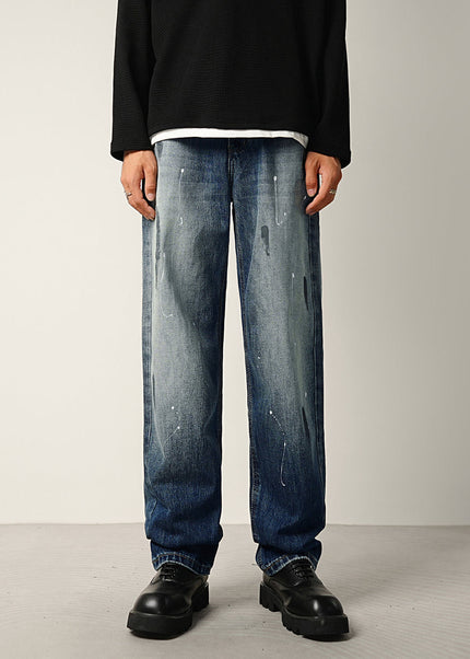 Indigo Layered Splash Ink Wash Jeans - 28 / Dark Blue - Men’s Jeans