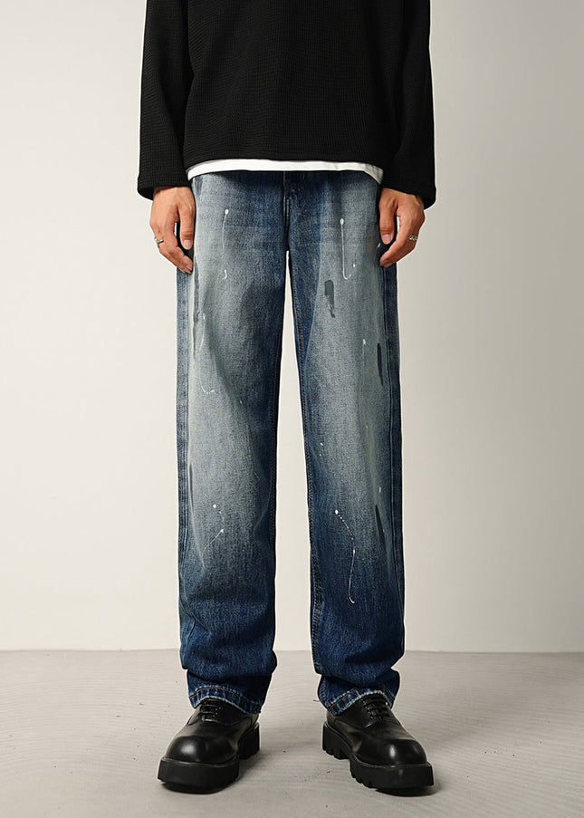 Indigo Layered Splash Ink Wash Jeans - 28 / Dark Blue - Men’s Jeans