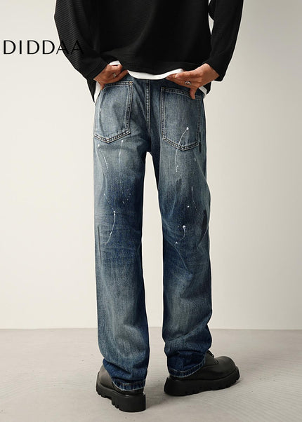Indigo Layered Splash Ink Wash Jeans - Men’s Jeans