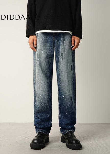 Indigo Layered Splash Ink Wash Jeans - Men’s Jeans