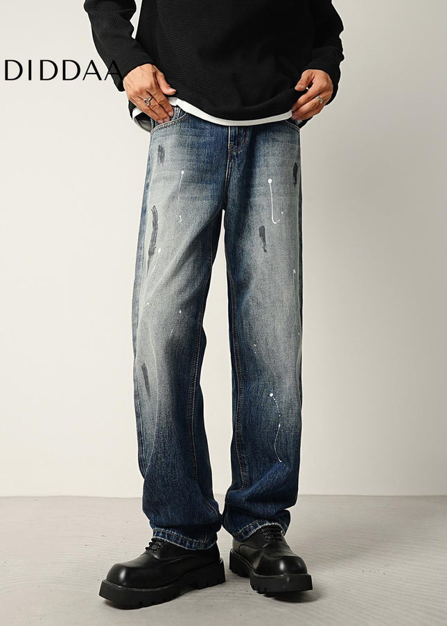 Indigo Layered Splash Ink Wash Jeans - Men’s Jeans