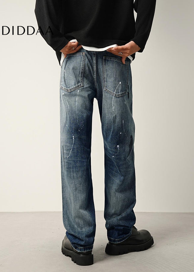 Indigo Layered Splash Ink Wash Jeans - Men’s Jeans