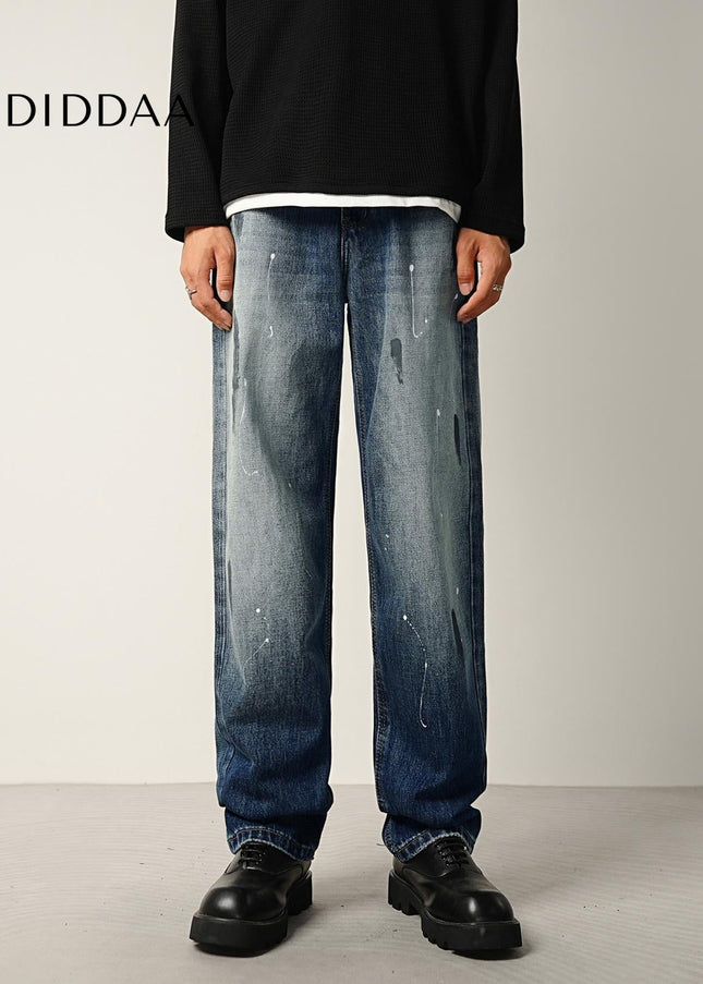 Indigo Layered Splash Ink Wash Jeans - Men’s Jeans