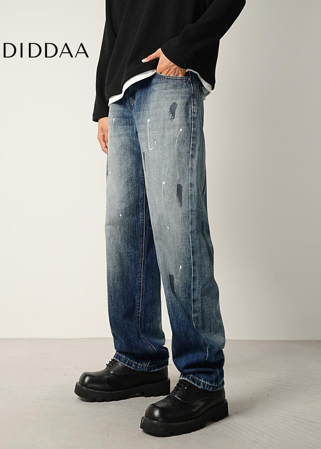 Indigo Layered Splash Ink Wash Jeans - Men’s Jeans