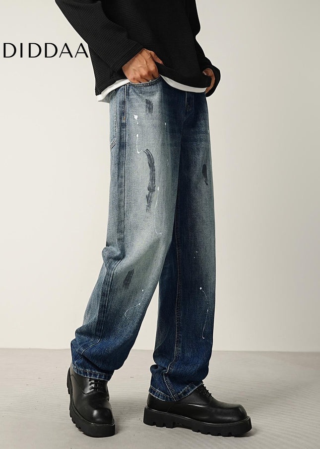 Indigo Layered Splash Ink Wash Jeans - Men’s Jeans