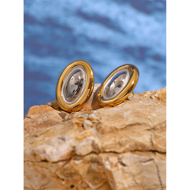 18k gold stainless steel color-blocked oval earrings European and American Internet celebrity models with the same fashionable and versatile titanium steel earrings