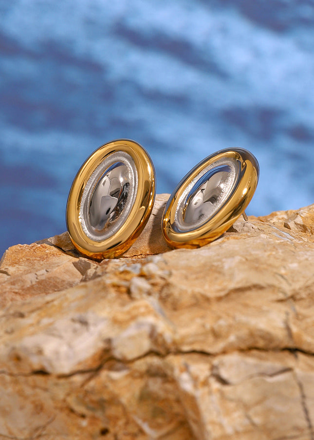 18k gold stainless steel color-blocked oval earrings European and American Internet celebrity models with the same fashionable and versatile titanium steel earrings