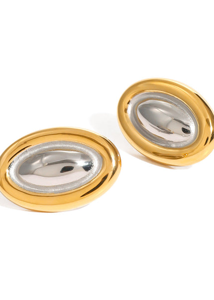 18k gold stainless steel color-blocked oval earrings European and American Internet celebrity models with the same fashionable and versatile titanium steel earrings
