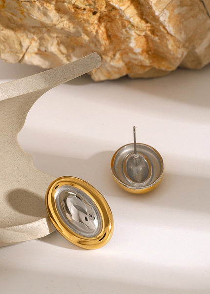 18k gold stainless steel color-blocked oval earrings European and American Internet celebrity models with the same fashionable and versatile titanium steel earrings