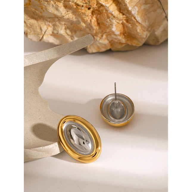18k gold stainless steel color-blocked oval earrings European and American Internet celebrity models with the same fashionable and versatile titanium steel earrings