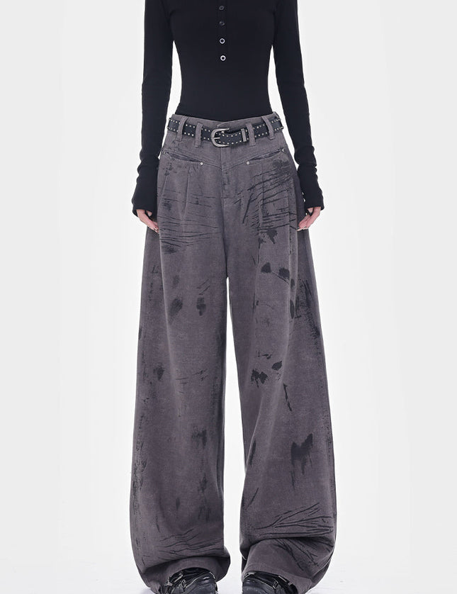 Ink-Splashed High-Waisted Wide-Leg Jeans Women’s Design - Women’s Jeans