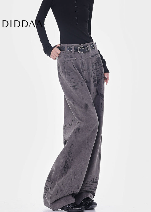 Ink-Splashed High-Waisted Wide-Leg Jeans Women’s Design - Women’s Jeans