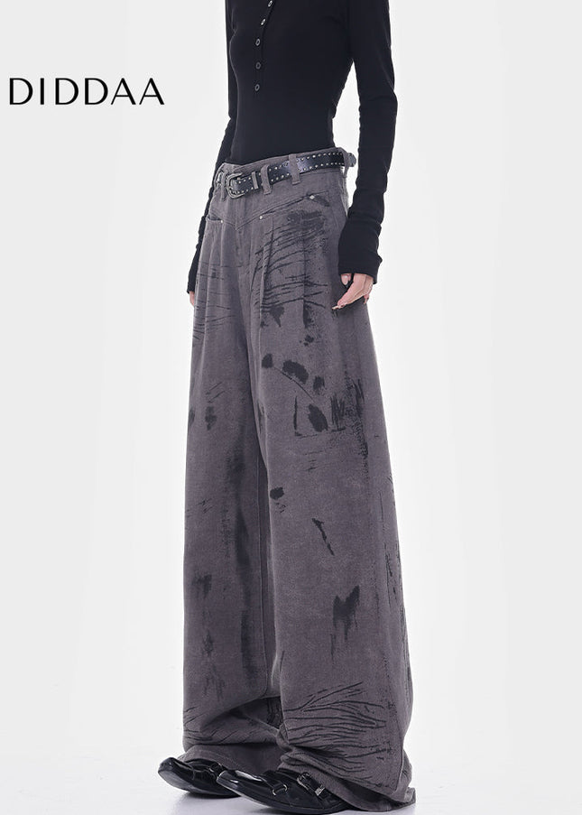 Ink-Splashed High-Waisted Wide-Leg Jeans Women’s Design - Women’s Jeans