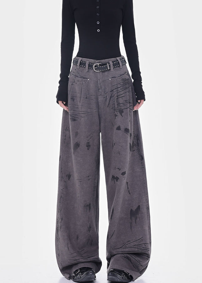 Ink-Splashed High-Waisted Wide-Leg Jeans Women’s Design - Women’s Jeans