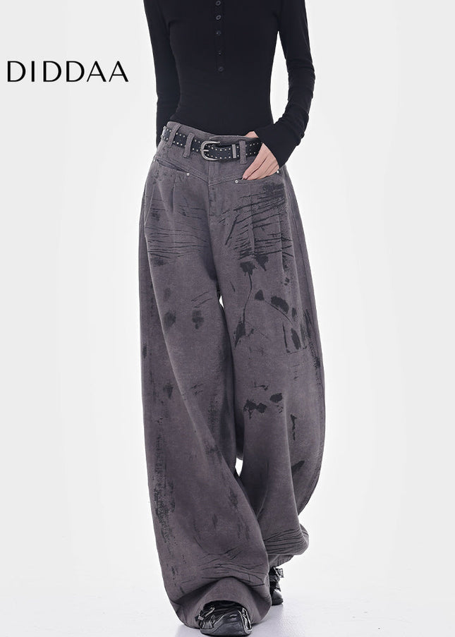 Ink-Splashed High-Waisted Wide-Leg Jeans Women’s Design - Women’s Jeans
