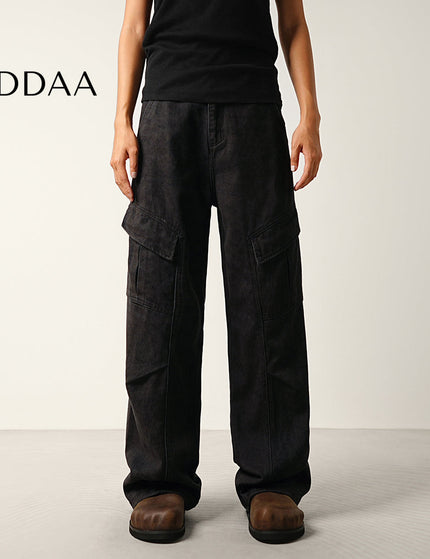 Ink Texture Retro Wide-Leg Jeans for Men by CONVERGES - S / Black - Men’s Jeans