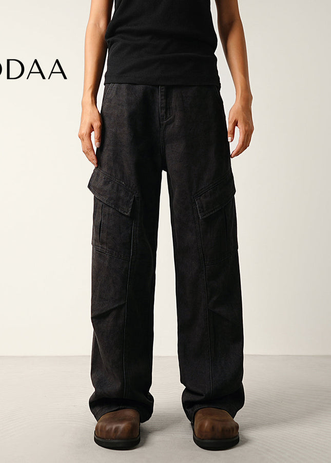 Ink Texture Retro Wide-Leg Jeans for Men by CONVERGES - S / Black - Men’s Jeans